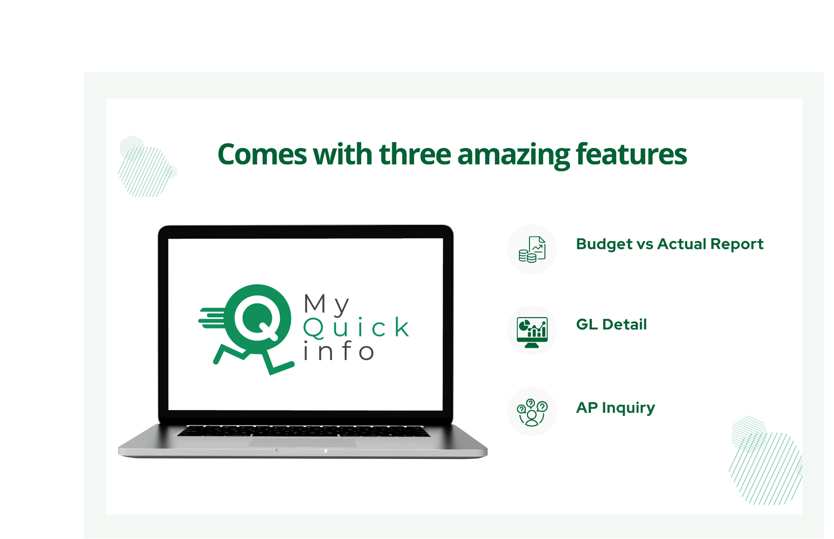 MyQuickInfo dashboard showing financial reporting and budget tracking interface