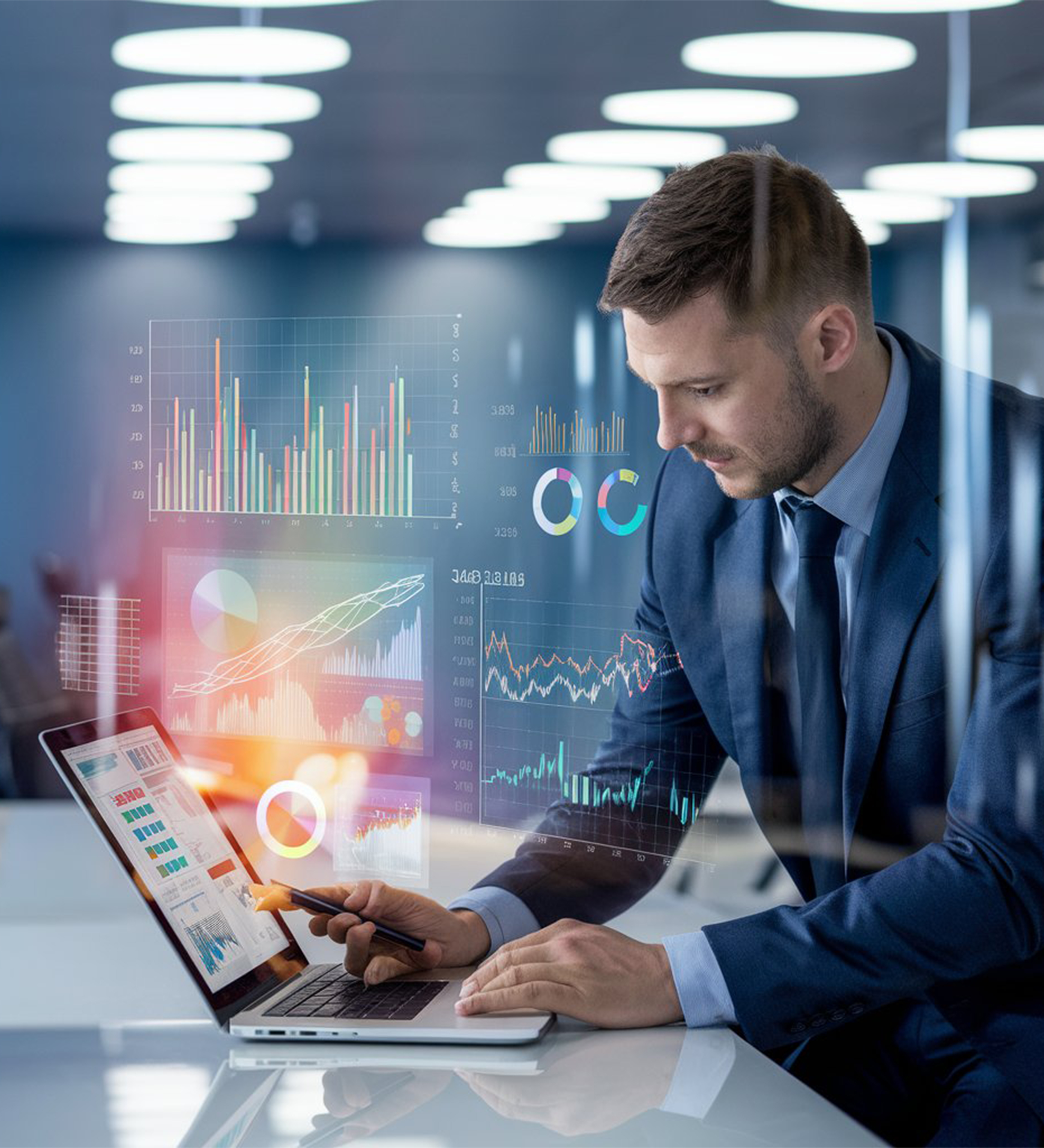 Professional analytics dashboard showing KPI metrics and data visualization